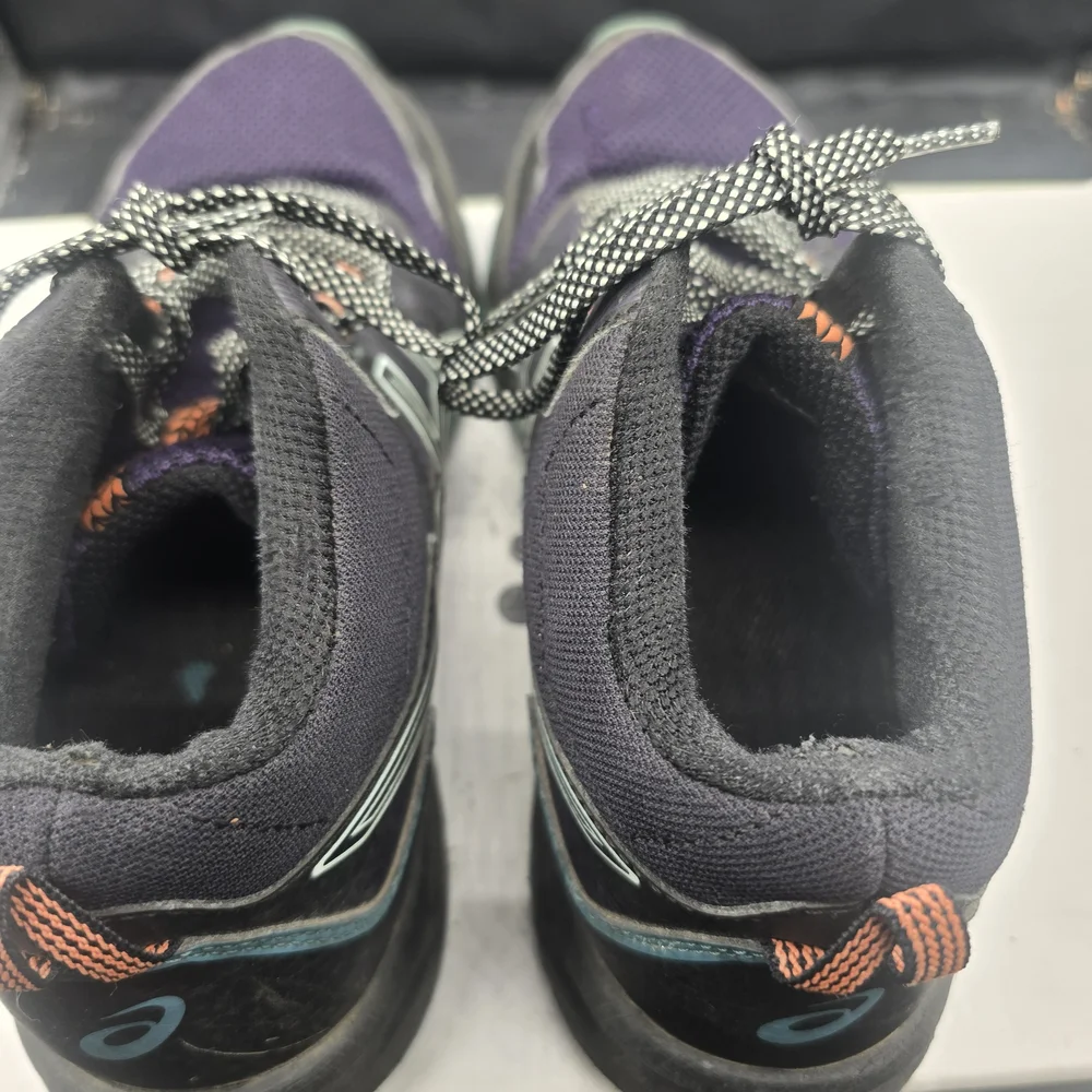 Asics Black and Purple Athletic Shoes with Teal Highlights‎